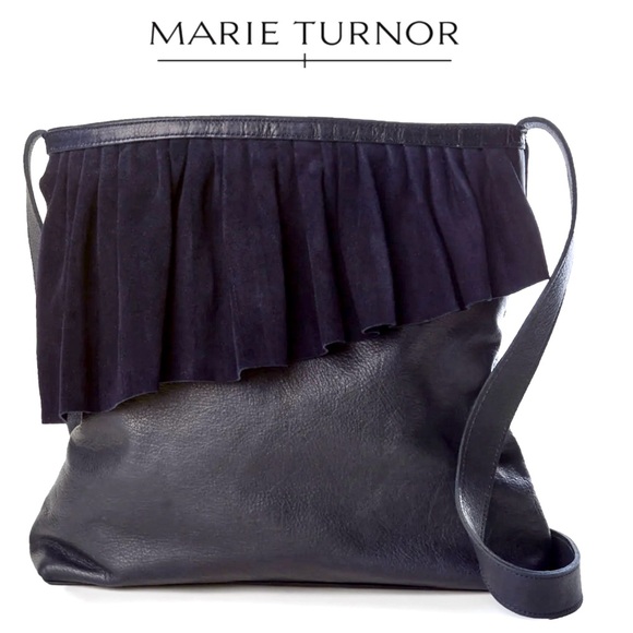 Marie Turnor Spacious The Ruffle Suede Leather Shoulder Bag - Picture 1 of 12
